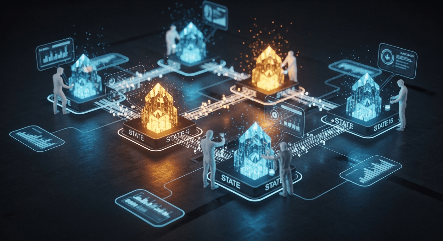 State machine diagram showing agent orchestration across project phases