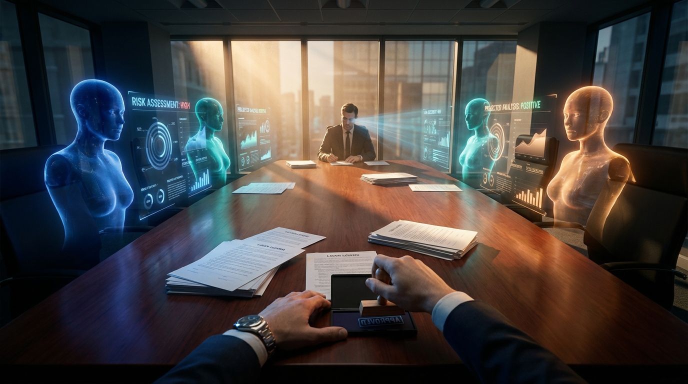 Multi-agent loan approval workflow with AI reviewers and human decision