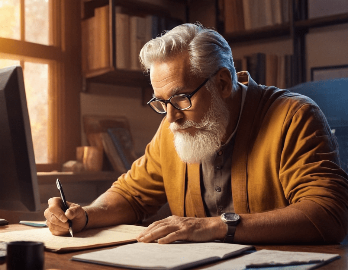 Screenshot of senior  developer at desk and computer and writing a document of best practices
